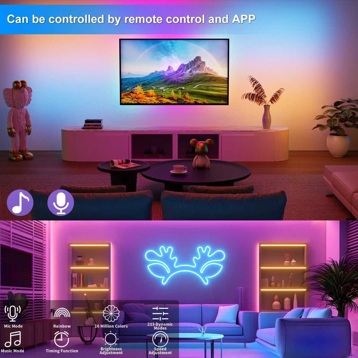 RGB LED Strip Lights – Color Changing, Waterproof, Remote Control | Mood Lighting for Bedroom & Gaming