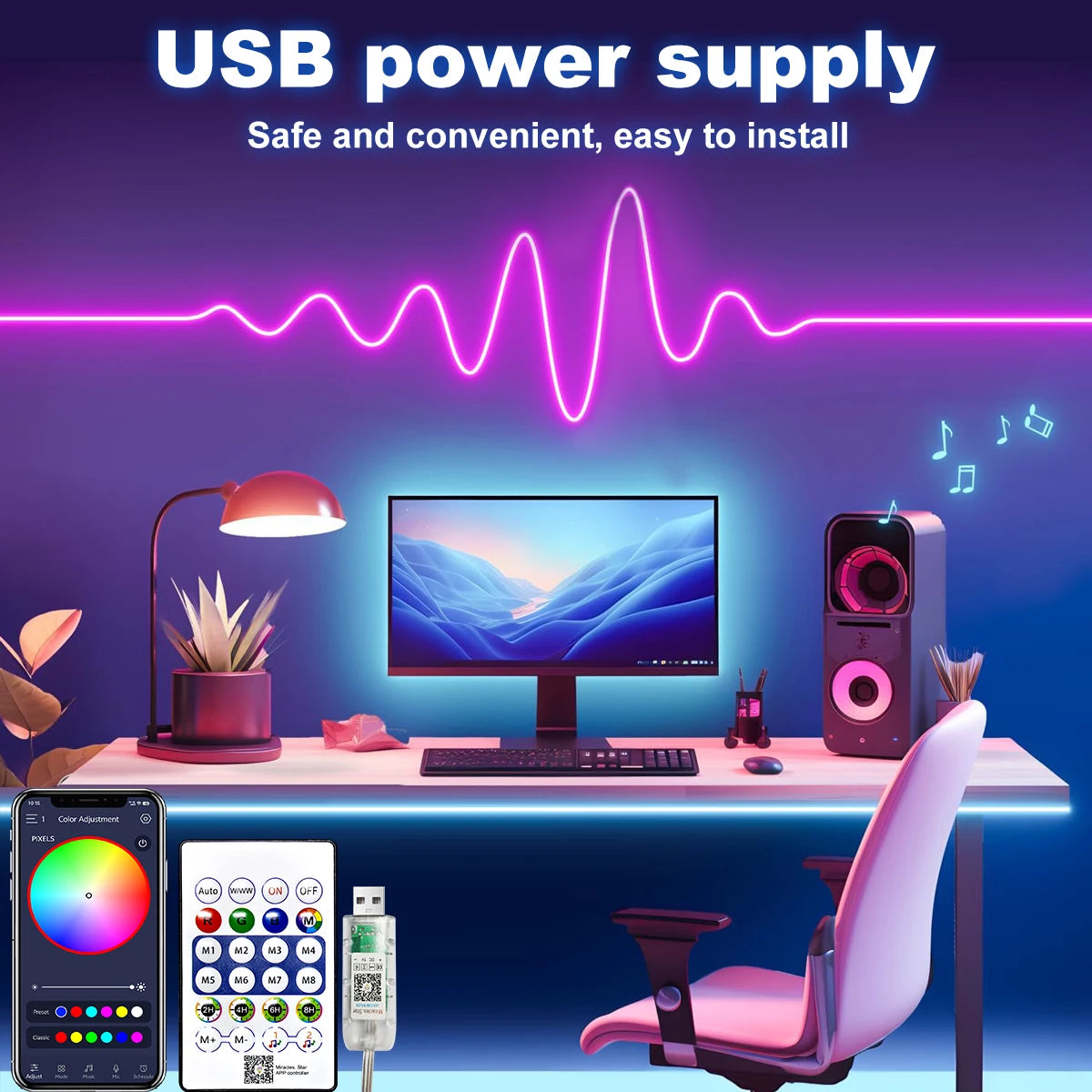 RGB LED Strip Lights – Color Changing, Waterproof, Remote Control | Mood Lighting for Bedroom & Gaming