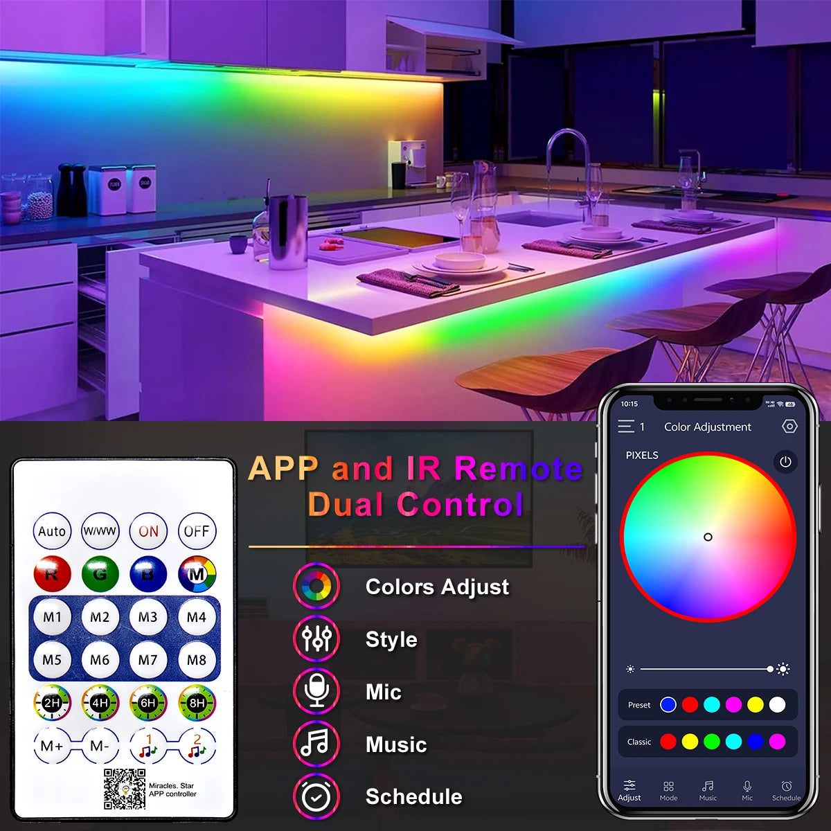 RGB LED Strip Lights – Color Changing, Waterproof, Remote Control | Mood Lighting for Bedroom & Gaming